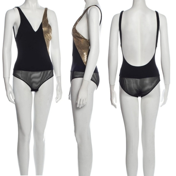 New Ralph Lauren Purple Label Collection Sequin Black/Gold Bodysuit/Top NWT XS - Picture 1 of 17
